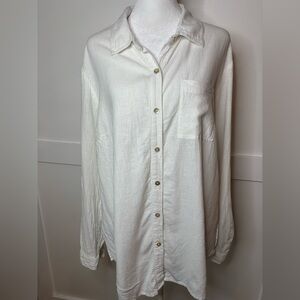 Susan Graver Cream Casual Button Down Shirt